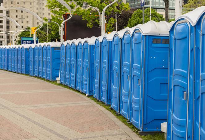 colorful portable restrooms available for rent at a local fair or carnival in Jonesboro